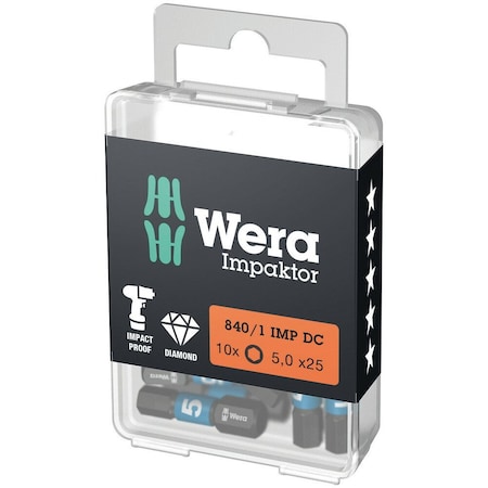 Wera 840/1 IMP DC Hex-Plus DIY Impaktor bits, 5 x 25 mm, 10 pieces 5057605001