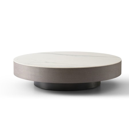 Homeroots 41" White and Gray Ceramic Tile and Wood Round Pedestal Coffee Table 714509