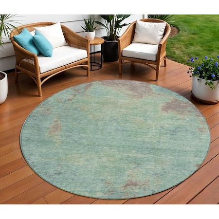 Homeroots 8' Pale Aqua And Taupe Round Abstract Washable Indoor Outdoor Area Rug 618456