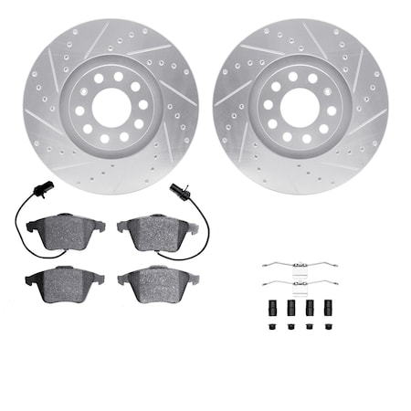 Dynamic Friction Co DFC Rotors-Drilled & Slotted-Silver w/ EURO 5000 Ceramic Brake Pads Incl Hdw 7612-73033