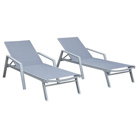 Leisuremod Marlin Patio Chaise Lounge Chair with Armrests in Grey Aluminum Frame, Dark Grey, 2PK MLAGR-77DGR2