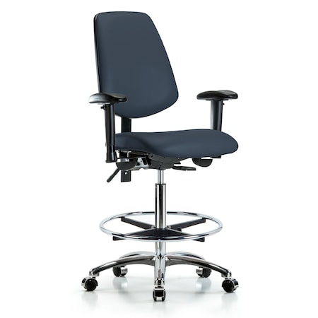 Blue Ridge Ergonomics High Bench Chair Adjustable Arms, 26" to 35-1/2" Height, Vinyl, Imperial Blue BR-VHBCH-MB-CR-T1-A1-CF-CC-8582