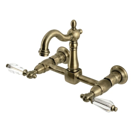 Kingston Brass Two-Handle Wall Mount Bridge Kitchen Faucet, Antique Brass KS2443WLL