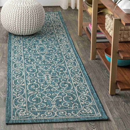 Jonathan Y Charleston Vintage Filigree Textured Weave Teal/Gray 2 ft. x 8 ft. Indoor/Outdoor Runner Rug SMB106F-28