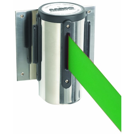 Aarco Form-A-Line System, Wall Mounted Retractable Belt w/ a Chrome Casing, 10' Green Belt WM-10CGR