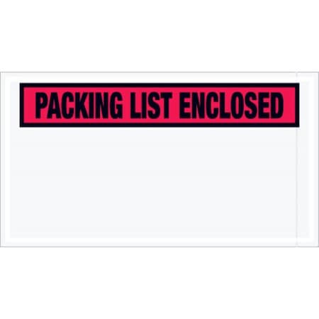 Box Packaging Panel Face Envelopes, "Packing List Enclosed" Print, 10"L x 5-1/2"W, Red, 1000/Pack PL446