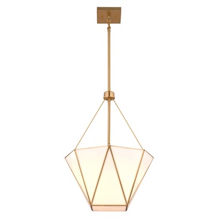 Vaxcel Burnett 3-Light Brass Mid-Century Modern Pendant, White Opal Tiffany Glass Shade P0439