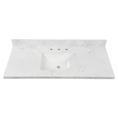 Kingston Brass 49" x 22" Quartz Vanity Top with Rectangular Sink, 8" Faucet Drillings, Quartz White KVPB4922W38CR