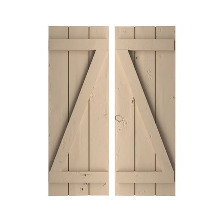 Ekena Millwork Rustic Three Board Joined Board-n-Batten Knotty Pine Faux Wood Shutters w/Z-Board, 16 1/2W x 56H, PR SHUBJZ16X56KPPR
