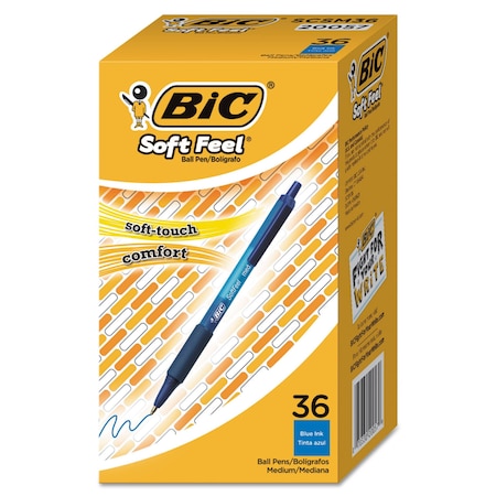 Bic Soft Feel Ballpoint Pen Value Pack, Retractable, Medium 1 mm, Blue Ink, Blue Barrel, 36PK SCSM361-BE