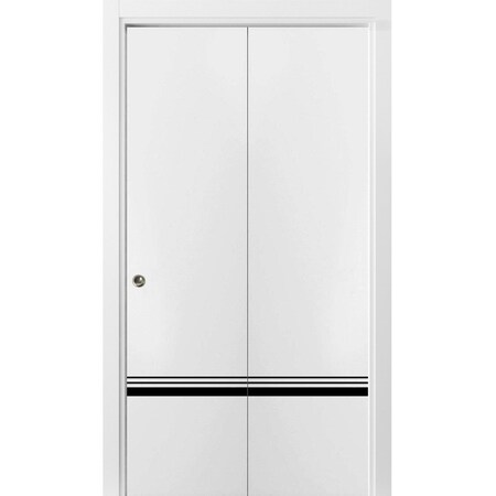Sartodoors Sliding Closet Bi-fold Doors, Planum 0012 White Silk and Aluminum Strips, Sturdy Tracks Moldings Tr PLANUM0012BF-WS-72 x 84 (2* 36x84)