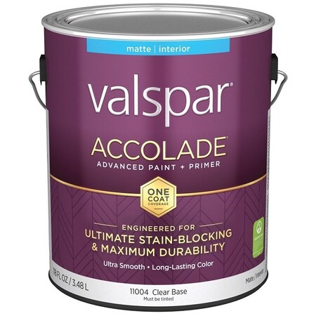 Valspar Accolade 1100 Latex Paint, Acrylic Base, Matte, Clear Base, 1 gal, Plastic Can 028.0011004.007