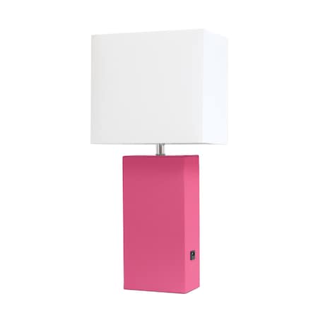 Homeroots 21" Hot Pink Faux Leather USB Table Lamp With White Shade 643075