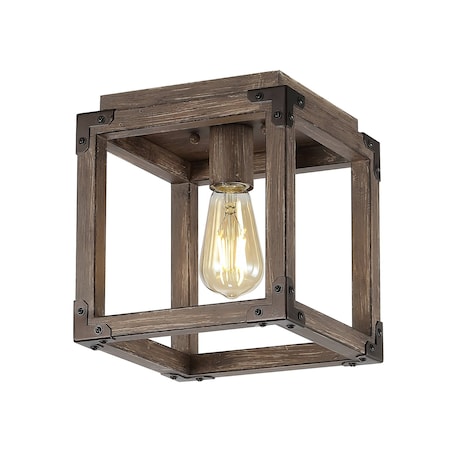 Jonathan Y Magnolia 8" Iron Rustic Farmhouse LED Flush Mount, Brown JYL7473A