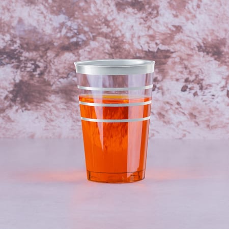 Smarty Had A Party 12 oz Clear with Silver Stripes Round Disposable Plastic Tumblers 240 Cups, 240PK 517-S-CASE