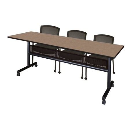 Regency Kobe Flip-Top Training Nesting Table W/ Modesty Panel & 2 Knight Mesh Chairs, 84 in W, 24 in L MKFTM8424NO56CBK