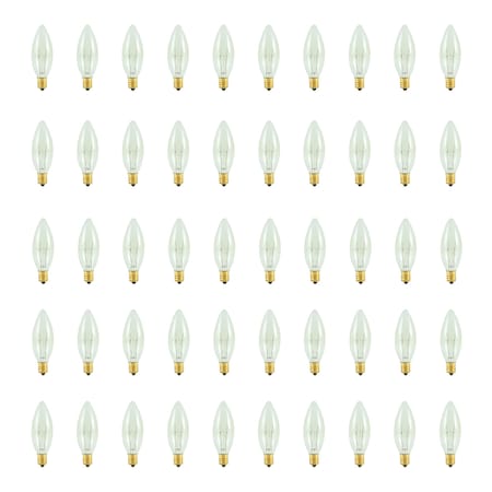 Bulbrite 15w Dimmable Clear B8 Torpedo 25mm Incandescent Lght Bulb Candelabra (E12) Bse, 2700K Warm Wht, 50PK 861960