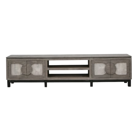 Homeroots 93" White Solid Wood Cabinet Enclosed Storage Distressed TV Stand 528756