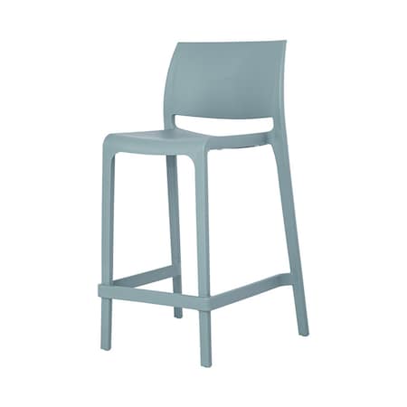 Homeroots Set of Four 26" Baby Blue Heavy Duty Plastic Low Back Outdoor Counter Height Bar Chairs 565366
