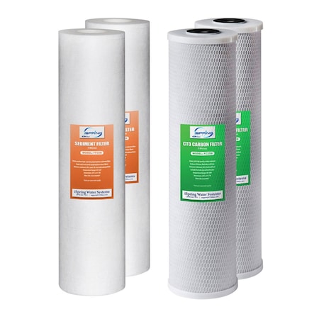 Ispring 4.5" x 20" Whole House Water Filter Replacement Set - Two Sediment Cartridges and Two Carbon Block F4WGB22B