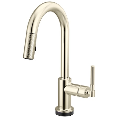 Brizo Litze Smarttouch Pull-Down Prep Faucet with Arc Spout, Knurled Handle Polished Nickel 64943LF-PN