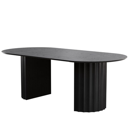 Homeroots 86" Black Wood Double Pedestal Base Oval Dining Table 720671