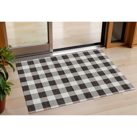 Homeroots 3' X 5' Black And Gray Plaid Washable Indoor Outdoor Area Rug 595373