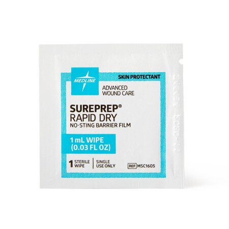 Medline SurePrep Rapid-Dry No-Sting Barrier Film, 1 mL Wipe MSC1605H