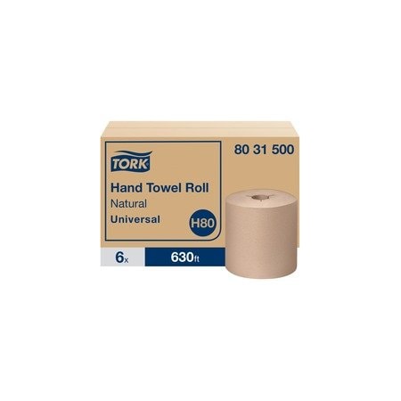 Tork Universal Hand Towel Roll, Notched, 1-Ply, 8in x 630 ft, Natural, 6PK 8031500