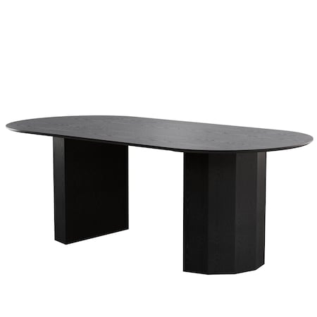 Homeroots 86" Black Wood Double Pedestal Base Oval Dining Table 720672