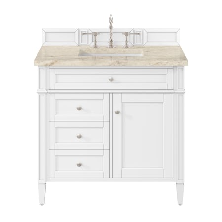 James Martin Vanities Brittany 36" Single Vanity in Bright White, w/ 3 CM Tajnar Eclos Top 655-V36-BW-3TJR