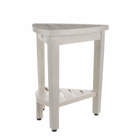 Homeroots Compact Teak Corner Shower Stool With Shelf In Whitewash Finish 376706