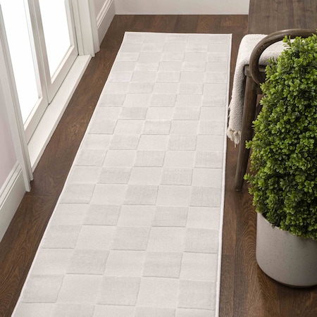 Jonathan Y Thea Modern Geometric Checkerboard High-Low White/Cream 2 ft. x 8 ft. Runner Rug SND103B-28