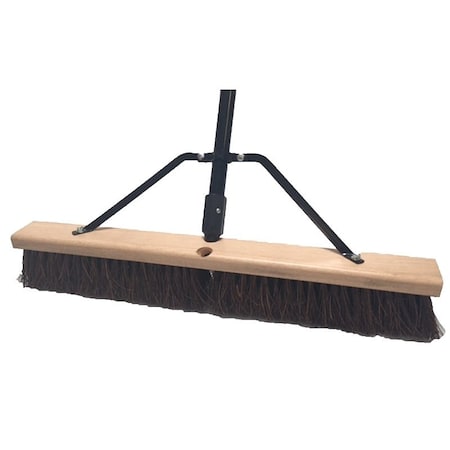 Simple Spaces Push Broom, 24 in Sweep Face, 3 in L Trim, Palmyra Bristle, 60 in L, Threaded with Brace 93220