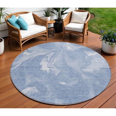 Homeroots 8' Blue And Sky Blue Round Abstract Washable Indoor Outdoor Area Rug 587472