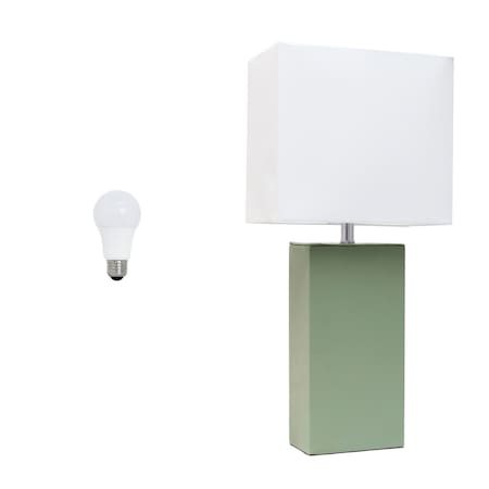 Homeroots 21" Sage Faux Leather Table Lamp LED With White Shade 642966
