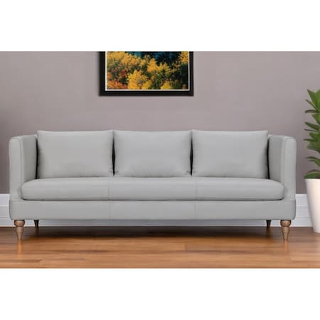 Homeroots 85" Gray Leather Sofa With Brown Legs 546411