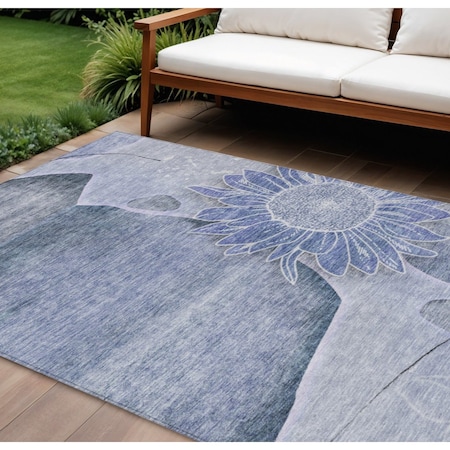 Homeroots 9' X 12' Sky Blue And Indigo Floral Washable Indoor Outdoor Area Rug 582246