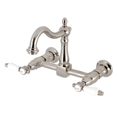 Kingston Brass Two-Handle Wall Mount Bridge Kitchen Faucet, Brushed Nickel KS1268BPL