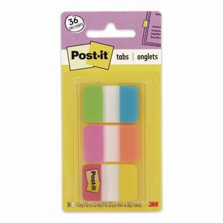 Post-It Plain Solid Color Tabs, 1/5-Cut, Assorted Colors, 1in Wide, 36PK 686-ALOPRYT
