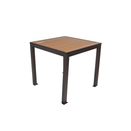 Bfm Seating Longport 4-Leg Bolt-Down Table 32x32, Synthetic Teak Top, Black Frame - Umbrella Hole Optional PH4L3232TKBL