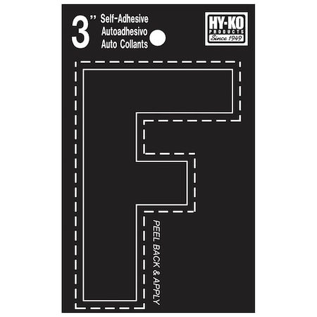 Hy-Ko 30400 Series Die-Cut Letter, Character: F, 3 in H Character, Black Character, Vinyl 30416