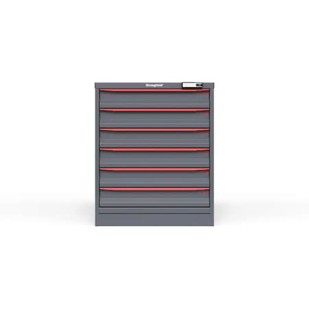 Strong Hold 6 drawer cabinet - (6x 4ft) - Red accents - E-Lock w/ Tracking S3036-PPTAS-0601DS