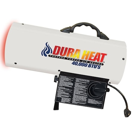 Dura Heat Forced Air Heater, 20 lb Fuel Tank, Liquid Propane, 40000 Btu, 1000 sq-ft Heating Area, White GFA40