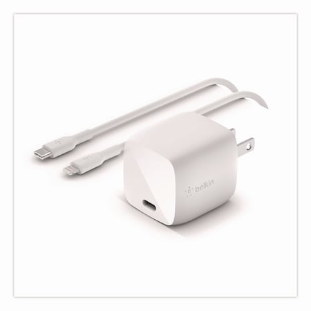 Belkin BOOST CHARGE USB-C PD 3.0 PPS Wall Charger + USB-C to USB-C Cable, White WCA005DQ1MWH-B5