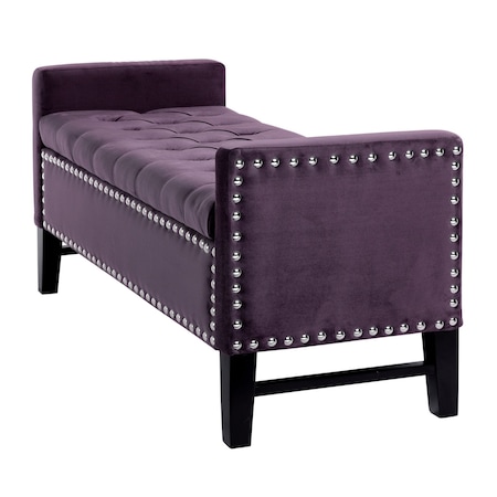 Homeroots 50" Plum and Black Upholstered Velvet Bench with Flip top 530657