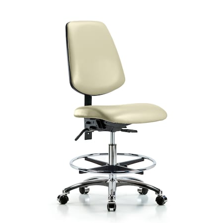 Blue Ridge Ergonomics Bench Chair, Vinyl, Med, Bk, CF, Cast, Wht, No Arms, 22" to 29" Height, Adobe White BR-VMBCH-MB-CR-T1-A0-CF-CC-8501