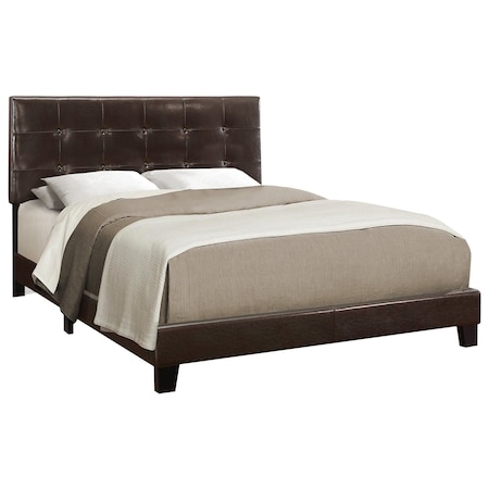 Homeroots Dark Brown Solid Wood Queen Tufted Upholstered Linen Bed Frame with Nailhead Trim 333291