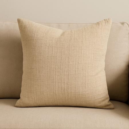 Homeroots 22" Beige Cotton Blend Throw Pillow Cover with Texture 608201