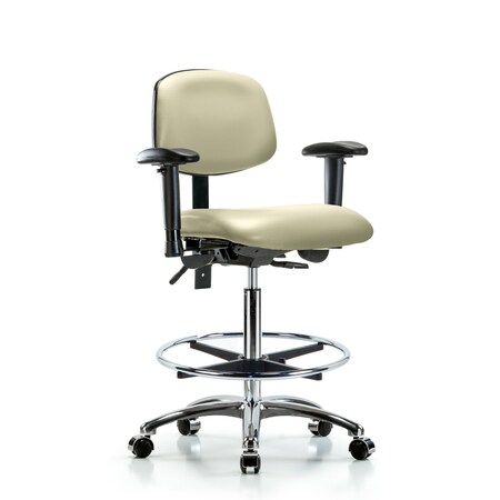 Blue Ridge Ergonomics High Bench Chair Chair, Vin, Hi Ben, Chr Tilt AA CF Cast, Wht, Adjustable Arms, 26" to 35-1/2" Height BR-VHBCH-CR-T1-A1-CF-CC-8501